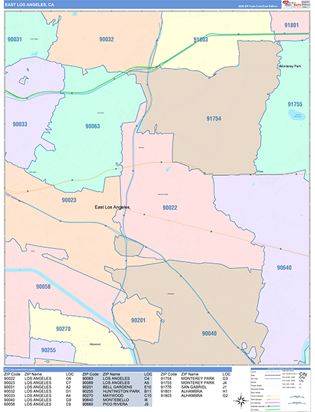 East Los Angeles Wall Map